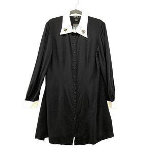 NWT Bright & Beautiful Collared Shirt Dress Size 10 Black Long‎ Sleeve Wednesday